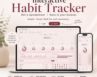 Interactive Habit Tracker | Visual Planner, Live Charts, Heatmap (Digital Download)