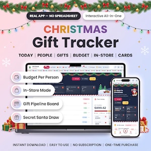 Christmas Gift Tracker App, Holiday Budget Planner, Shopping List by Store, Secret Santa
