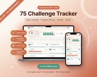 75 Day Challenge Tracker App | Hard, Soft, Medium & Custom Rules | Progress Photos + Habit Log
