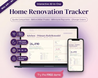 Home Renovation Tracker | Interactive Budget Planner (Digital Download)