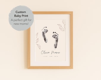 Regalo personalizzato per neomamme / Impronte o foto personalizzate del bambino / Foglie o stile acquerello astratto / Citazione personalizzata