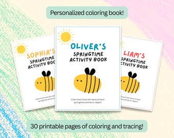 Libro da colorare personalizzato per bambini piccoli / 30 pagine con animali primaverili, fiori e altro ancora