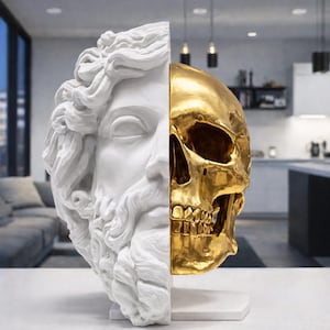 Modern Antik Dödskalle Staty – Filosofisk Design Skulptur – Samtida Gotiskt Dekorativt Föremål – Home Art Staty
