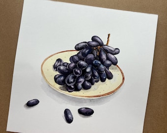 オリジナルの水彩画「ブドウの木のブドウ」9