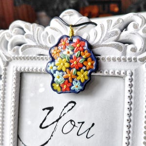 Handmade Floral Pendant, Polymer Clay Necklace, Colorful Flower Jewelry, Botanical Pendant, Nature Inspired Necklace, Boho Floral Jewelry