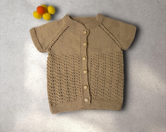 Hand Knit Baby Cardigan | Beige Vest, 2-3 Years