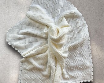 Handmade Knit Baby Blanket | Soft White Anti-Pilling Newborn Gift