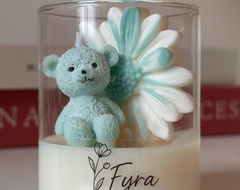 Personalized Baby Bear Candle – Pastel Soy Wax Nursery Decor, Baby Shower Gift