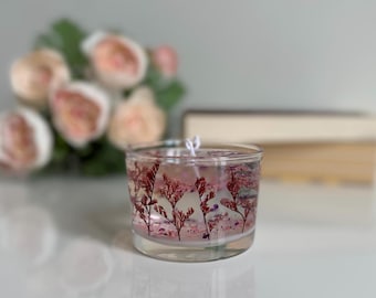 Floral Gel Wax Candle – Dried Pink Flowers, Glitter (150 ml)