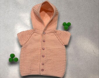 Handmade Peach Knit Baby Hoodie | Acrylic Cardigan (3-4 Years)