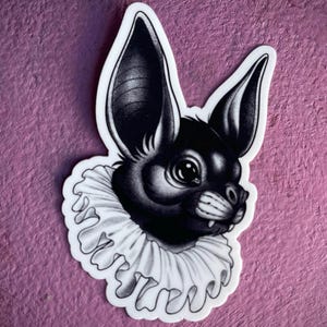 Gotischer Fledermaus-Vampir-Aufkleber, wasserfest – Dunkler Laptop- und Wasserflaschenaufkleber, gruselig-süße Blackwork-Kunst