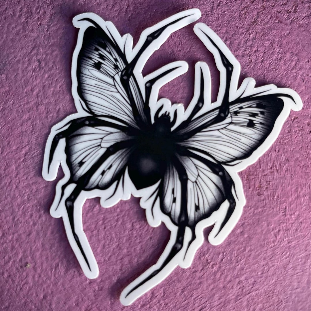 Gothic Spider Butterfly Sticker – Blackwork Tattoo Style Vinyl Decal ...