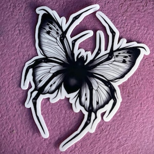 Gothic Spider Butterfly Sticker – Blackwork Tattoo Style Vinyl Decal, Dark Alternative Insect Art