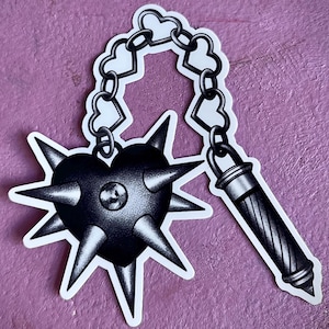 Aufkleber mit Stachelherzkette – Gothic-Tattoo-Flash-Aufkleber aus glänzender Vinylfolie, laminiert, dunkle alternative Kunst, wasserfest, aus der Kollektion NOCTURNE 1