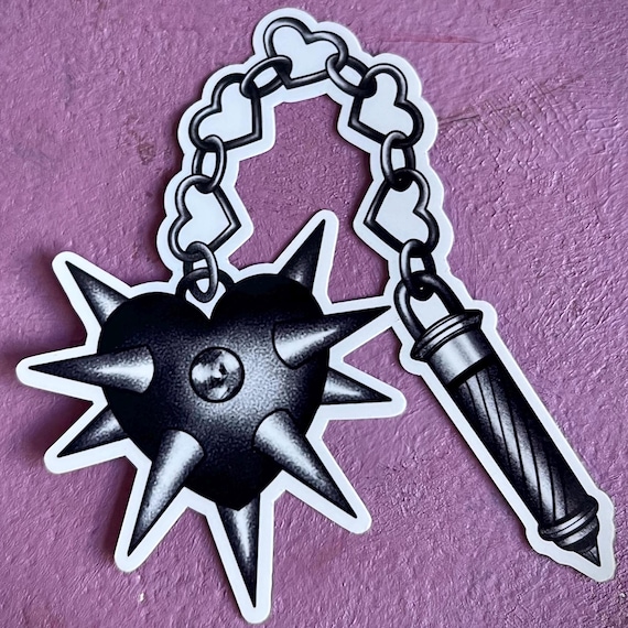 Spiked Heart Chain Sticker – Gothic Tattoo Flash Glossy Vinyl Decal, Laminated Dark Alternative Art, water resist, NOCTURNE 1 collection