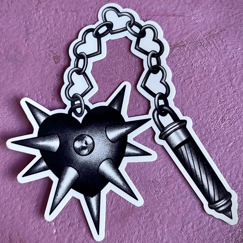 Spiked Heart Chain Sticker – Gothic Tattoo Flash Glossy Vinyl Decal, Laminated Dark Alternative Art, water resist, NOCTURNE 1 collection image 1