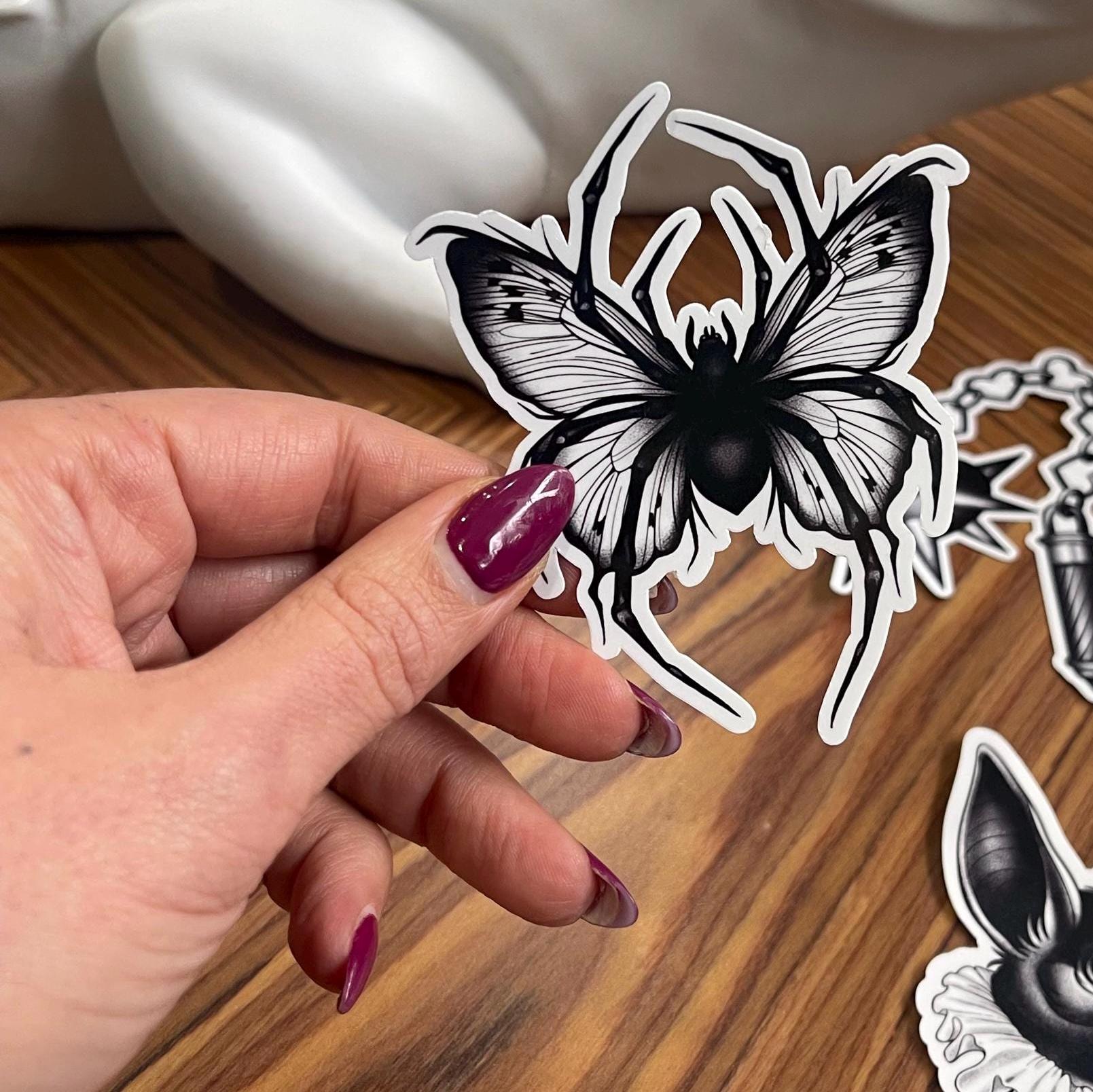 Gothic Spider Butterfly Sticker – Blackwork Tattoo Style Vinyl Decal ...
