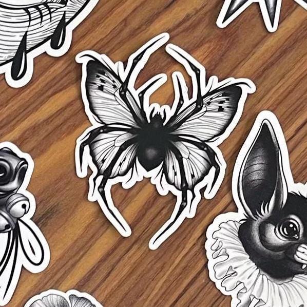Gothic Spider Butterfly Sticker – Blackwork Tattoo Style Vinyl Decal ...