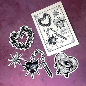 Gothic Tattoo Style Magnet Set – Blackwork Illustration Fridge Magnets, Dark Aesthetic Home Decor, Handmade Artist Magnets (Set of 4)