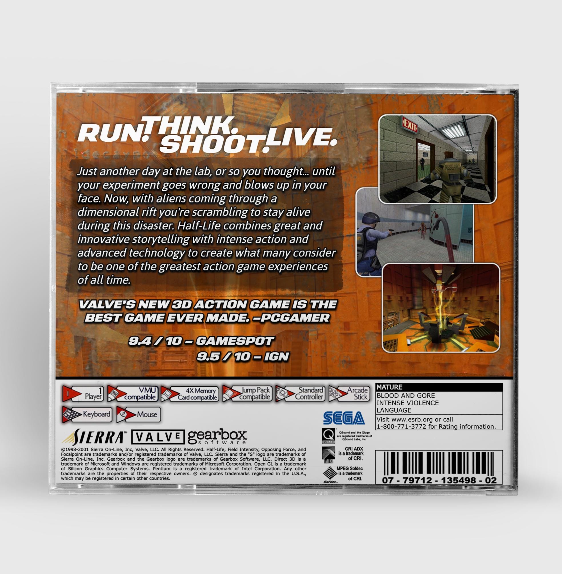 Half-Life Dreamcast - Version Unreleased Custom Boîte Officielle White Label - Jeu Vidéo