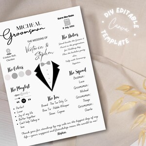 Modèle d'informations de proposition de garçon d'honneur| Carte de proposition Bestman| Proposition de garçons d'honneur modifiable | Faire-part de mariage moderne | Modèle de toile