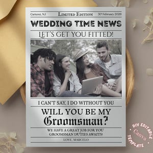 Groomsmen Proposal Info Card Template: Suit Up Hochzeitseinladung (Canva Template, digitaler Download)