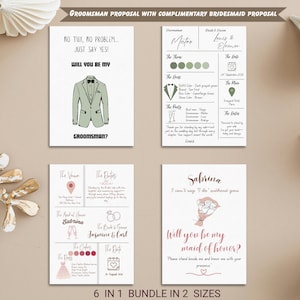 Proposta di matrimonio per lo sposo / Invito a nozze / Modello informativo per la proposta dello sposo / Biglietto d'invito per l'abito / Proposta di matrimonio omaggio per la damigella d'onore / Modello Canva