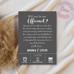 Will You Be Our Officiant | Officiant Proposal | Editable Proposal Template for Officiant | Thank You Card |  Wedding Invitation| Canva Temp