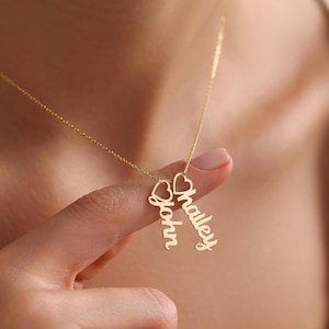 Personalized  Heart Name Necklace, Dainty Heart Necklace, Double Heart Necklace, Mothers Day Gift, Custom Gift for Her, Gift for Mom