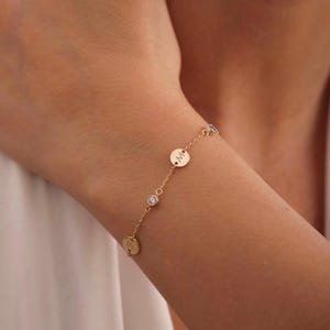 Gold Birthstone Initial Disc Bracelet, Birthstone Bracelet, Initial Bracelet, Custom Bracelet, Mothers Day Gift, Gift for Her, Gift for Mom