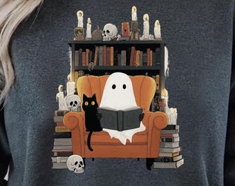 Bookish Halloween SweatshirtHalloween Ghost Reading Shirt: Book Lover Retro Tee