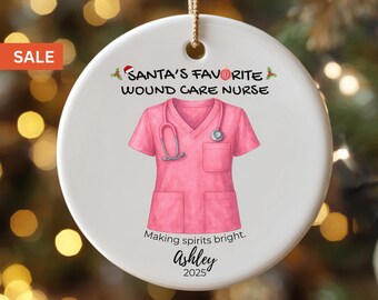 Wound Care Nurse Personalized Scrub Ornament Pink or Blue Name Year