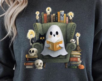 Bookish Halloween SweatshirtHalloween Ghost Reading Shirt: Book Lover Retro Tee