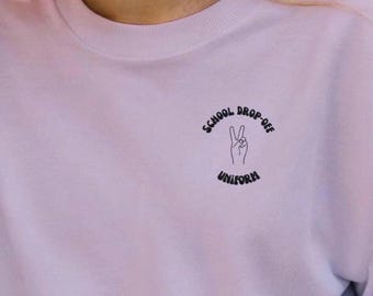Gesticktes Peace-Zeichen Sweatshirt - Retro Schul Drop-Off-Uniform