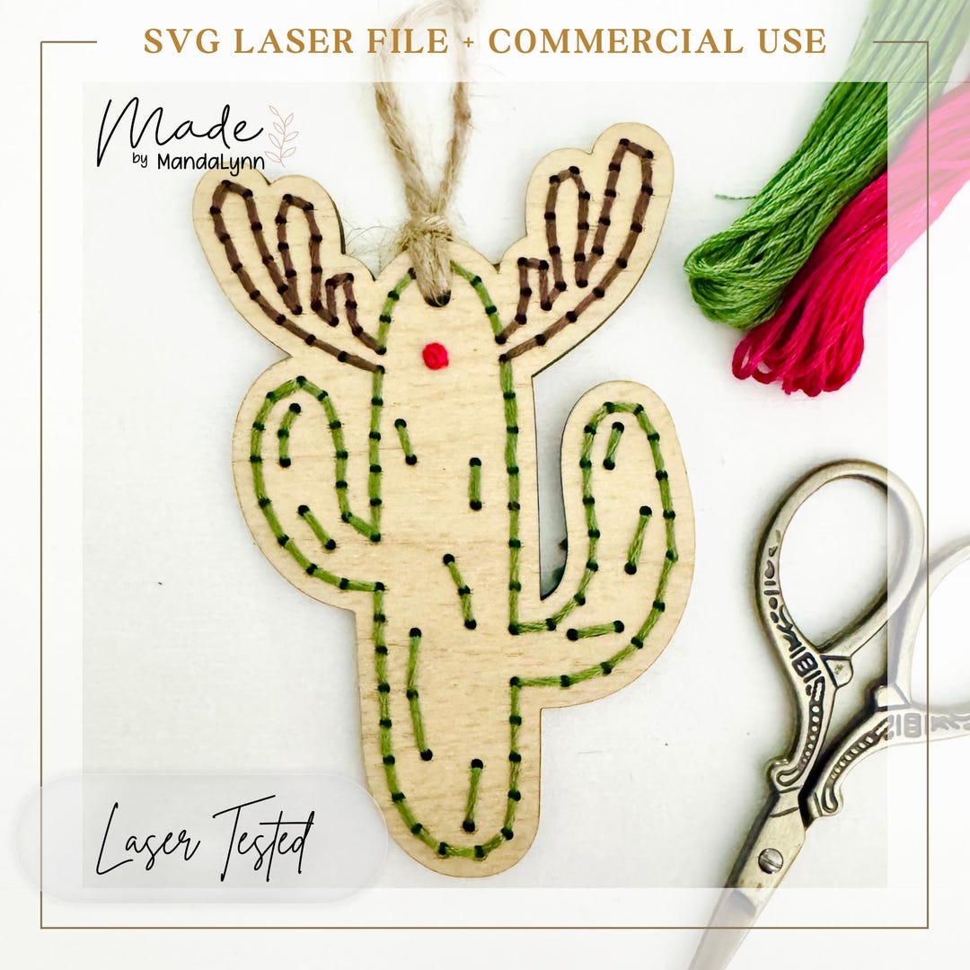 Rudolf Cactus Themed Christmas Ornament: Laser Ready SVG Cut File - Etsy