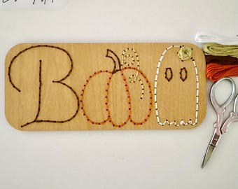 Halloween Wooden Embroidery SVG, Laser Cut file for Glowforge, Ghost and Pumpkin Boo Sign