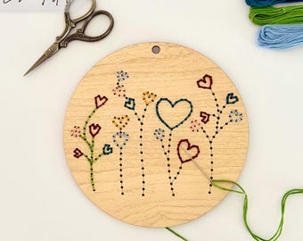 Heart Flowers Wood Embroidery SVG: Laser Cut Design File