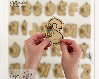 Alphabet Wooden Embroidery SVG Cutting File: Personalized Initials Craft