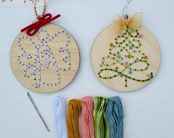 Angel and Tree Wood Embroidery Ornament Bundle SVG: Laser Cut Design File