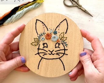 Bunny Wood Embroidery SVG: Laser Cut Design File