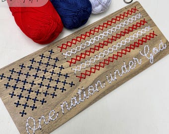 American Flag Sign - Shelf Sitter - SVG Laser Cut File: DIY Wood Embroidery Design