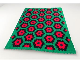 VTG Hexagon Grandmas Blumen Garten Quilt Top Hand genäht 96x78 Unvollständig