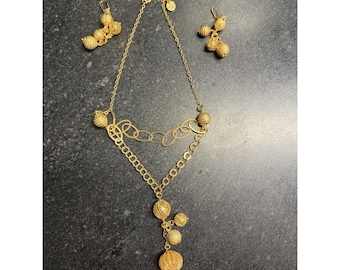 Romanza Italy 18 Karat Goldplated Y Orbit Necklace & Earrings Ret. 500 - NEW