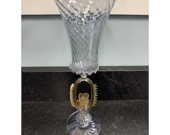 Soffieria Parisi Italien handblåst konstglasvas bägare bärnstensblommig stjälk 25 cm