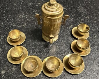 Vtg Clare-Bell Brass Works CB BW USA Miniature Brass Tea / Beverage Set – 15 Pc
