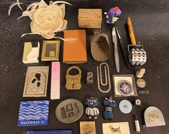 Vintage Estate Junk Drawer Lot RUGBY Lock Waterman Wills Beagle PGA Frankenstein