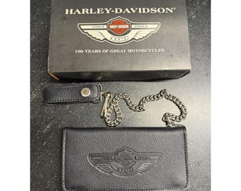 Harley-Davidson 100th Anniversary 2003 Leather Biker Chain Wallet NOS Gift Box