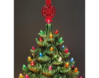 Rode plastic kerstboomtopper lichtkap Starburst-kruisbloem 4" MCM Holiday