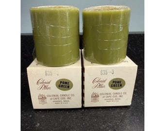 Vtg Colonial Candle Co Cape Cod Pome Green Pillar Candles 3.5" NOS Set of 2 USA