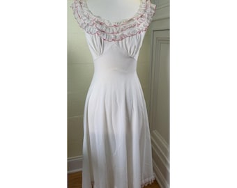 Vintage jaren 1960 Vanity Fair Mary Poppins-nachtjapon wit rood rand Sz 32